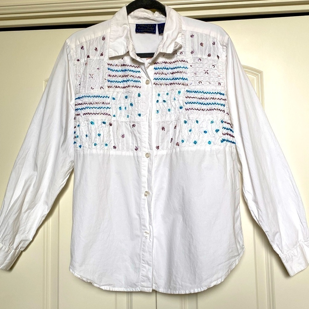 NWOT Willow Ridge Women’s blouse beaded Long sleeve Cotton puckered Western SZ L